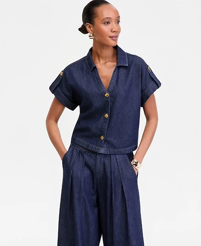 I.n.c. International Concepts Women's Short-Sleeve Lightweight Denim Top, Macy's Exclusive