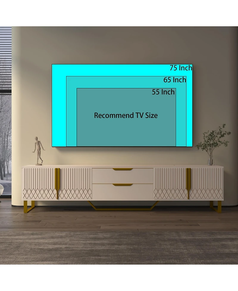 Boyel Living Modern Tv Stand with Carved Design and Metal Legs, Large Storage Cabinets for Living Room or Bedroom, for 75 Inches Tv