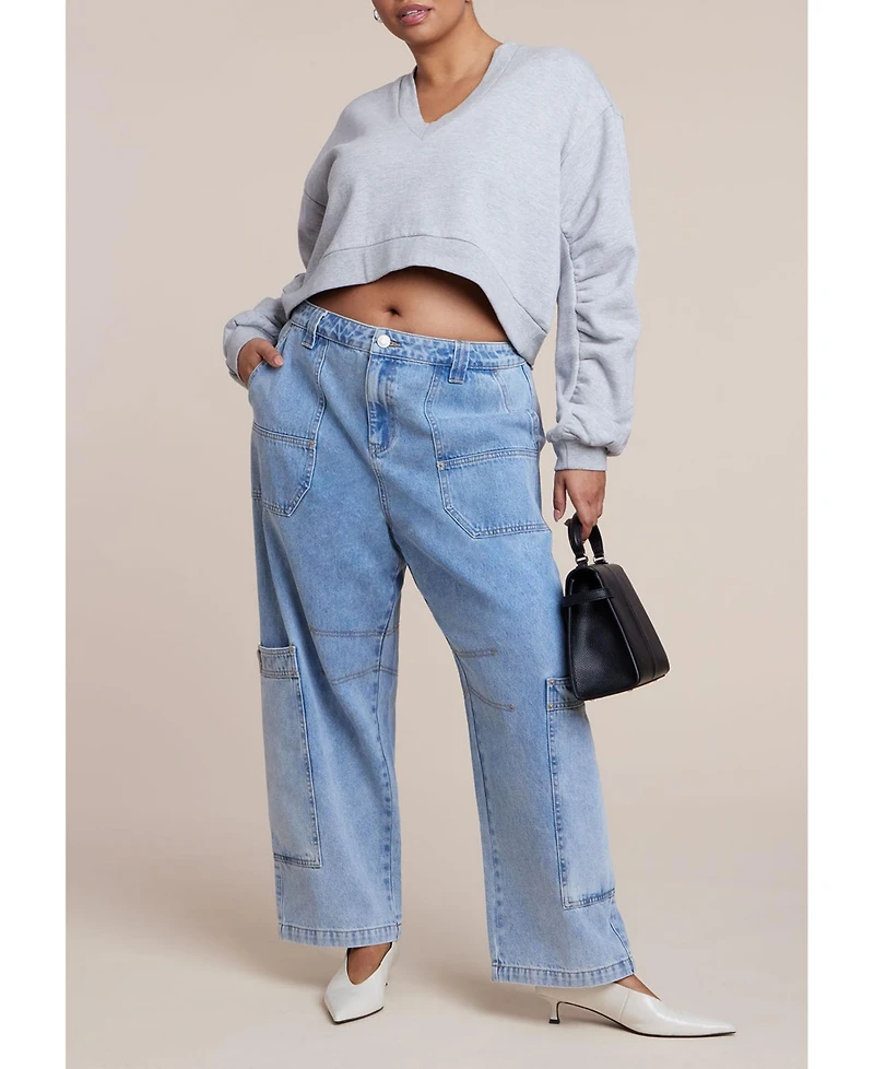 Eloquii Women's Low Rise Pocket Detail Loose Jean