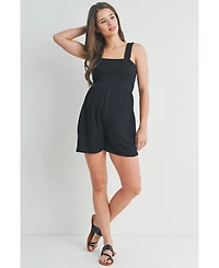 Hello Miz Maternity Ribbed Knit Square Neck Smocked Sleeveless Romper