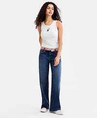 Celebrity Pink Juniors' Gingham Foldover-Waist Denim Jeans