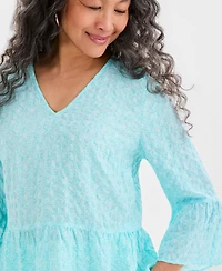 Style & Co Women's Printed V-Neck Seersucker Peplum Top, Macy's Exclusive