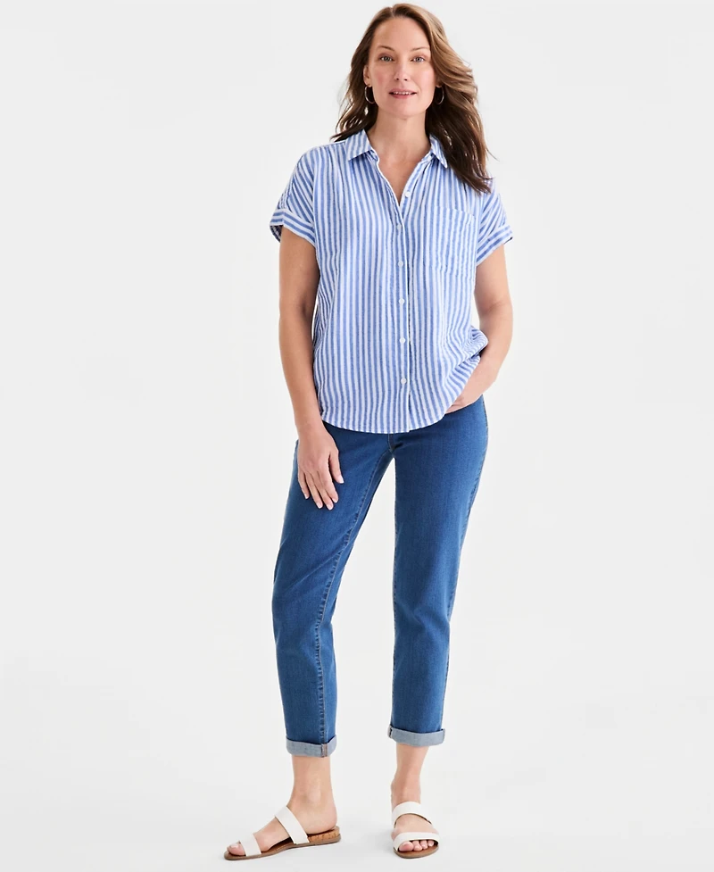 Style & Co Women's Striped Cotton Gauze Button-Up Shirt, Macy's Exclusive