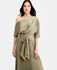Betsy & Adam Women's One-Shoulder Pleated Gown