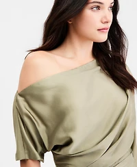 Betsy & Adam Women's One-Shoulder Pleated Gown