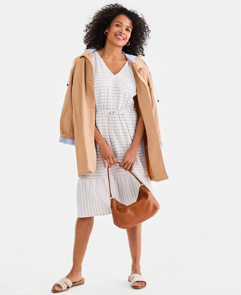 Style & Co Women's Striped Tie-Waist Midi Dress, Macy's Exclusive