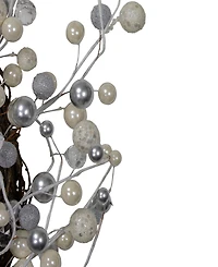 Northlight 20" Winter Wonderland Ivory and Silver Ball Ornaments on a Natural Vine Wrapped Wreath