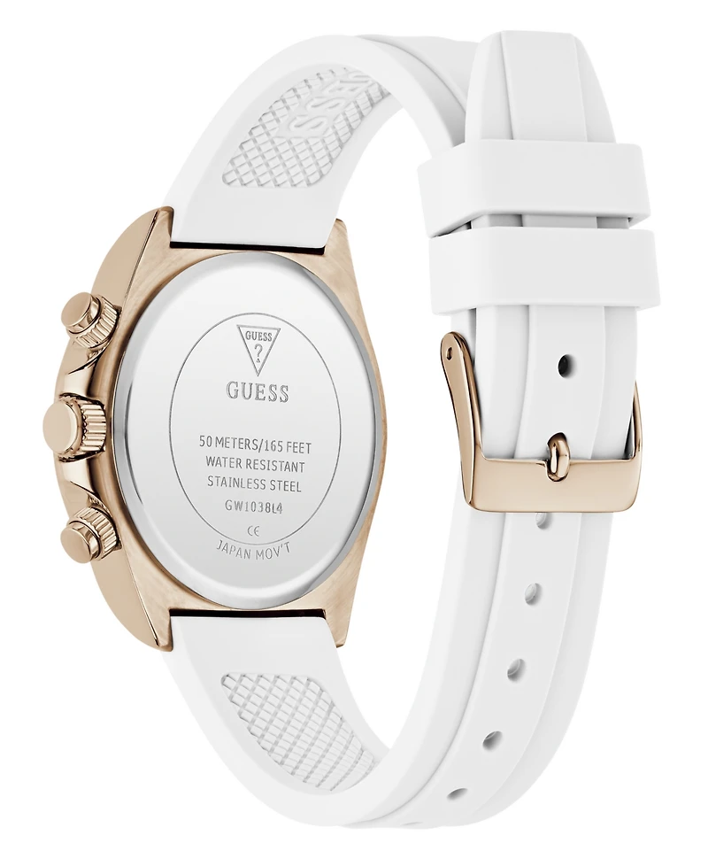 Guess Women's Rose Gold-Tone White Silicone Multi-Function Watch, 36mm