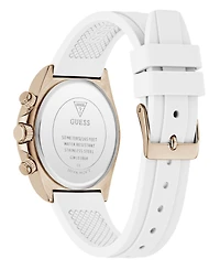 Guess Women's Rose Gold-Tone White Silicone Multi-Function Watch, 36mm