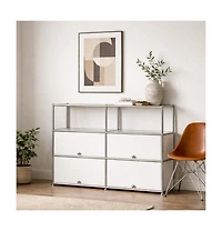 Mega Casa Multi-Purpose Storage Cabinet with Double Drawers and Open Display Shelf, Modern Metal Frame Console for Entryway or Living Room
