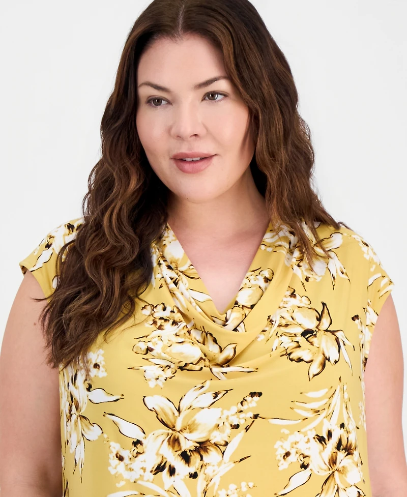 Kasper Plus Cowl-Neck Extended-Shoulder Top