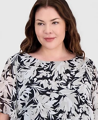 Kasper Plus Flutter-Sleeve Boat-Neck Top