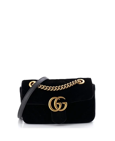 Pre-Owned Gucci Mini Gg Marmont Flap Bag Matelasse Velvet