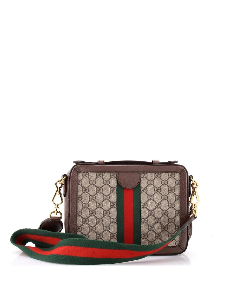 Pre-Owned Gucci Small Ophidia Zip Around Camera Bag Gg Coated Canvas