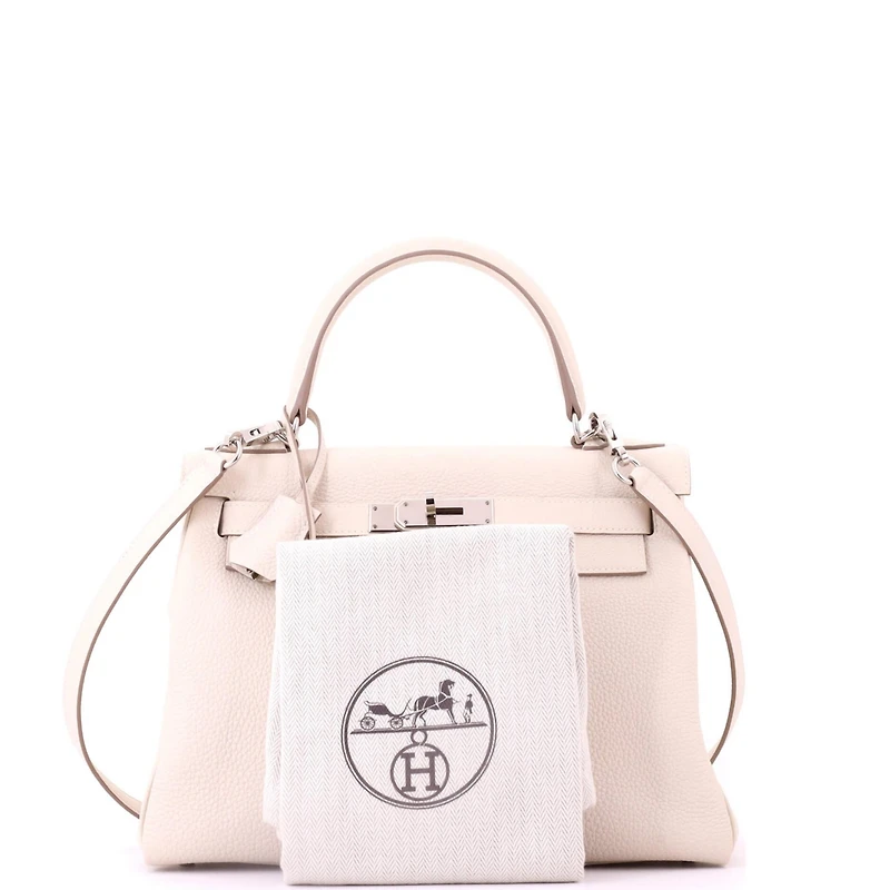 Pre-Owned HERMES Kelly 28 Handbag Light Togo with Palladium Hardware