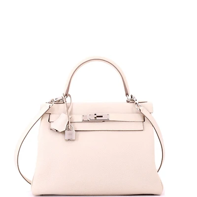 Pre-Owned HERMES Kelly 28 Handbag Light Togo with Palladium Hardware