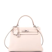 Pre-Owned HERMES Kelly 28 Handbag Light Togo with Palladium Hardware