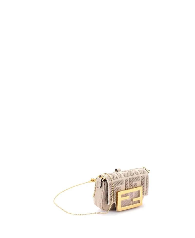 Pre-Owned Fendi Nano Chain Baguette Charm Bag Zucca Canvas