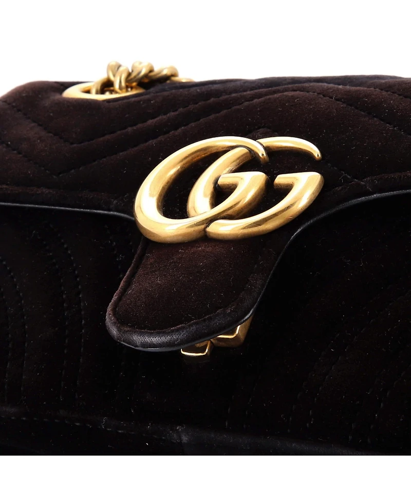 Pre-Owned Gucci Mini Gg Marmont Flap Bag Matelasse Velvet