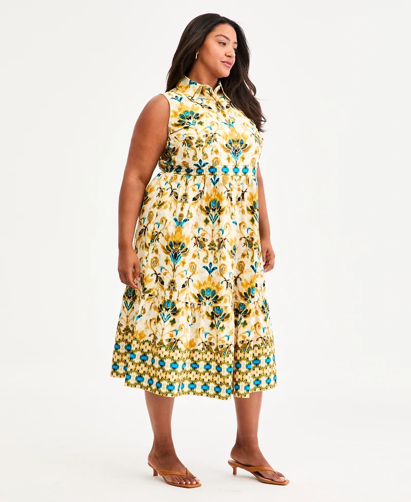 Kasper Plus Sleeveless Collared Midi Tiered Dress
