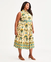 Kasper Plus Sleeveless Collared Midi Tiered Dress