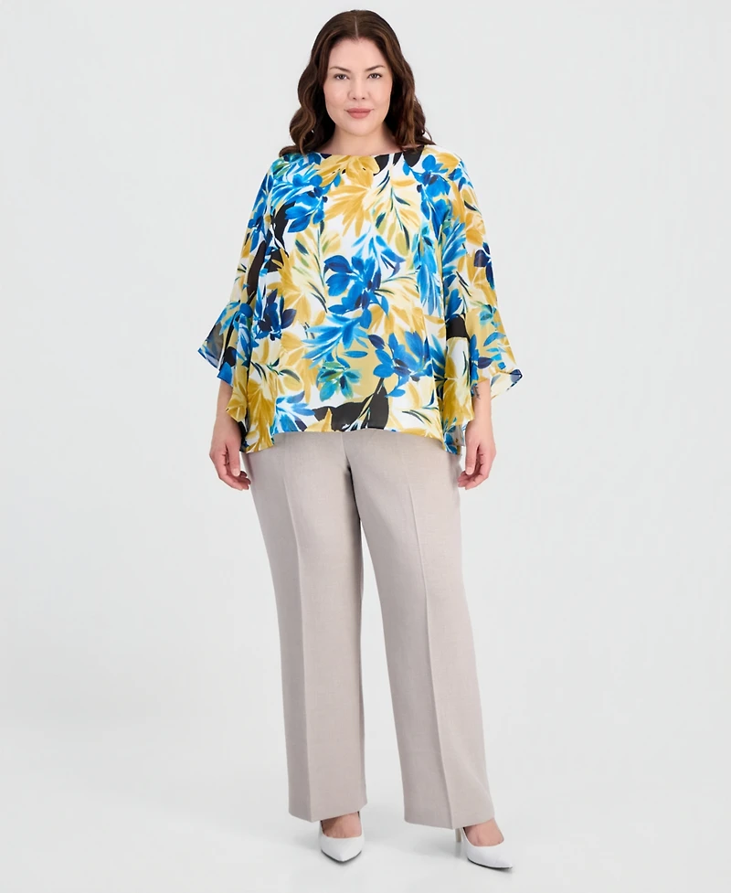 Kasper Plus Boat-Neck Ruffled-Sleeve Top