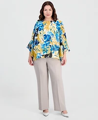 Kasper Plus Boat-Neck Ruffled-Sleeve Top