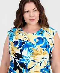 Kasper Plus Extended-Shoulder Floral-Print Top