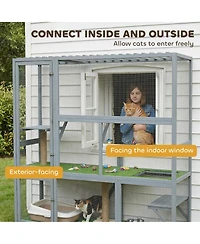 PawHut Catio Outdoor Cat Enclosure, 77" H Wooden Cat House with Weatherproof Roof