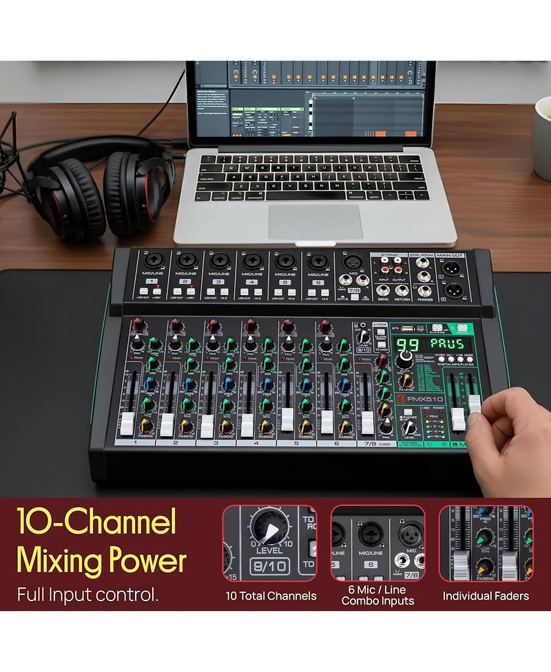 Pyle 10-Ch. Bluetooth Studio Mixer with Dsp Effects PMX510