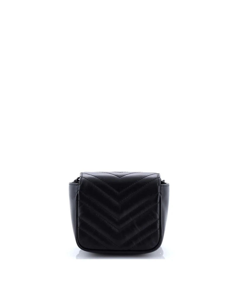 Pre-Owned Gucci Mini Gg Marmont Flap Belt Bag Matelasse Leather