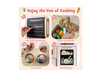 Hongge Wooden Kids Kitchen Playset with Chalkboard, Ice Maker, Sink, Microwave.