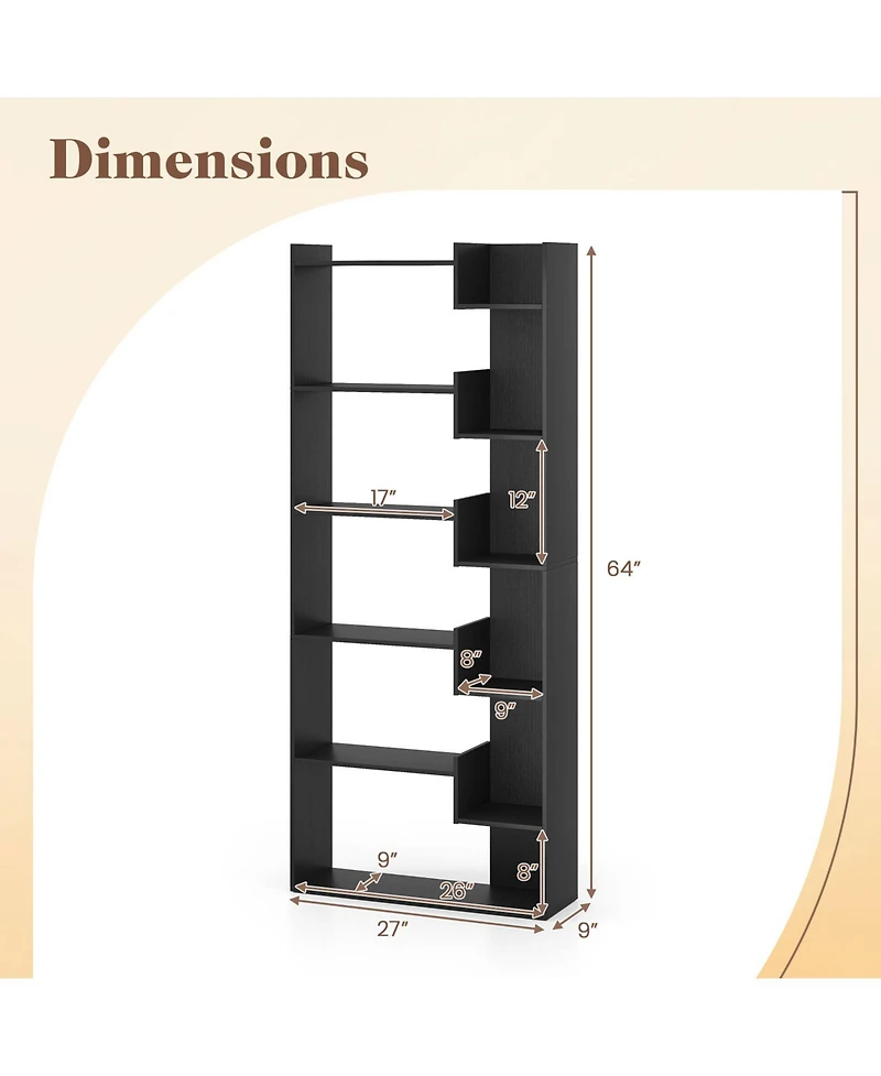 Slickblue 6-Tier Bookshelf Wooden Bookcase with 2 Anti-Tipping Kits Open Display