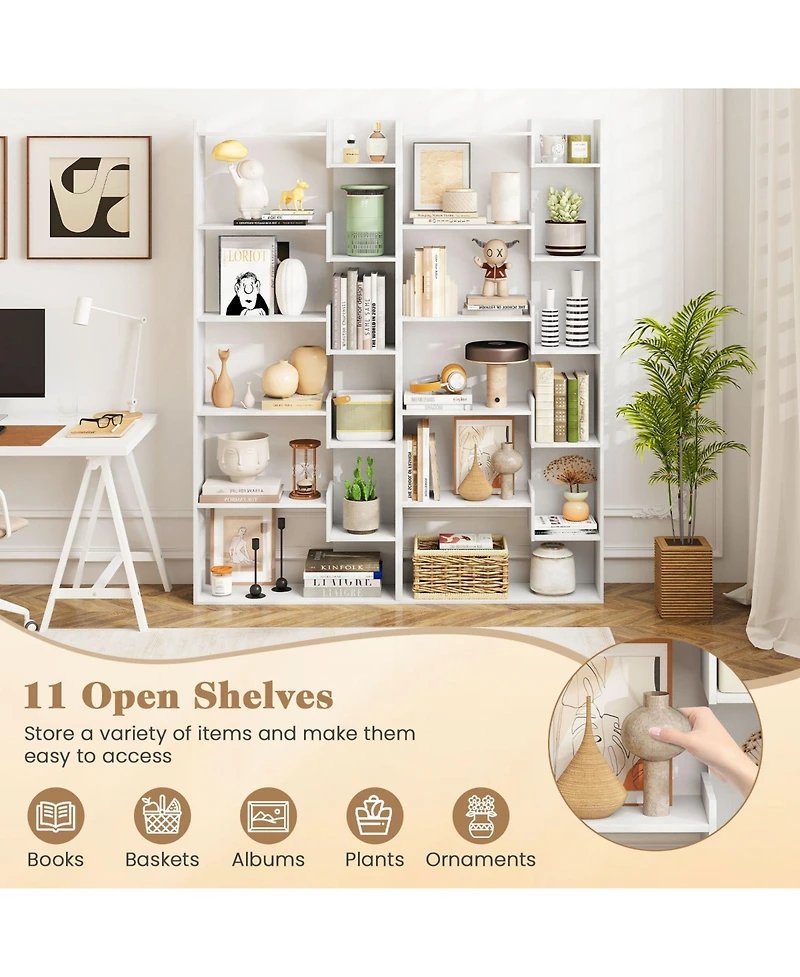 Slickblue 6-Tier Bookshelf Wooden Bookcase with 2 Anti-Tipping Kits Open Display