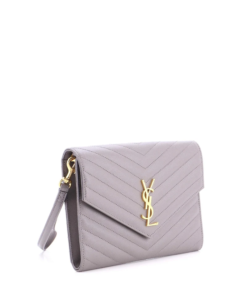 Pre-Owned Saint Laurent Classic Monogram Envelope Wristlet Clutch Matelasse Chevron Leather