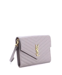 Pre-Owned Saint Laurent Classic Monogram Envelope Wristlet Clutch Matelasse Chevron Leather