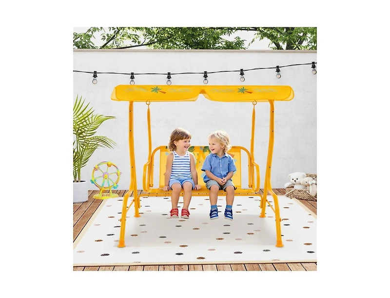 Hongge 2 Seater Kids Patio Swing with Metal Stand and Adjustable Canopy