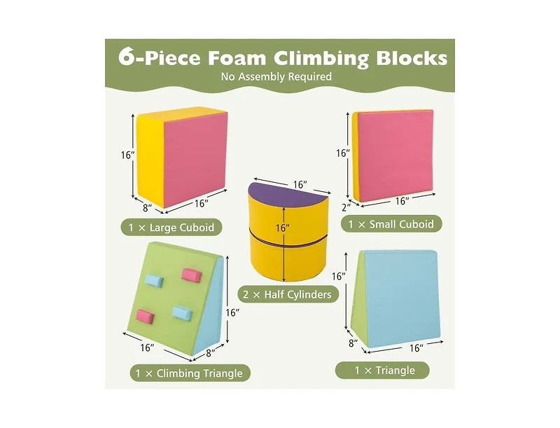 Hongge 6 Piece Foam Climbing Blocks with Hook and Loop Fasteners