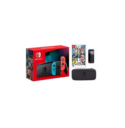 Nintendo Switch Neon Bundle With Accessories and Super Smash Bros Game