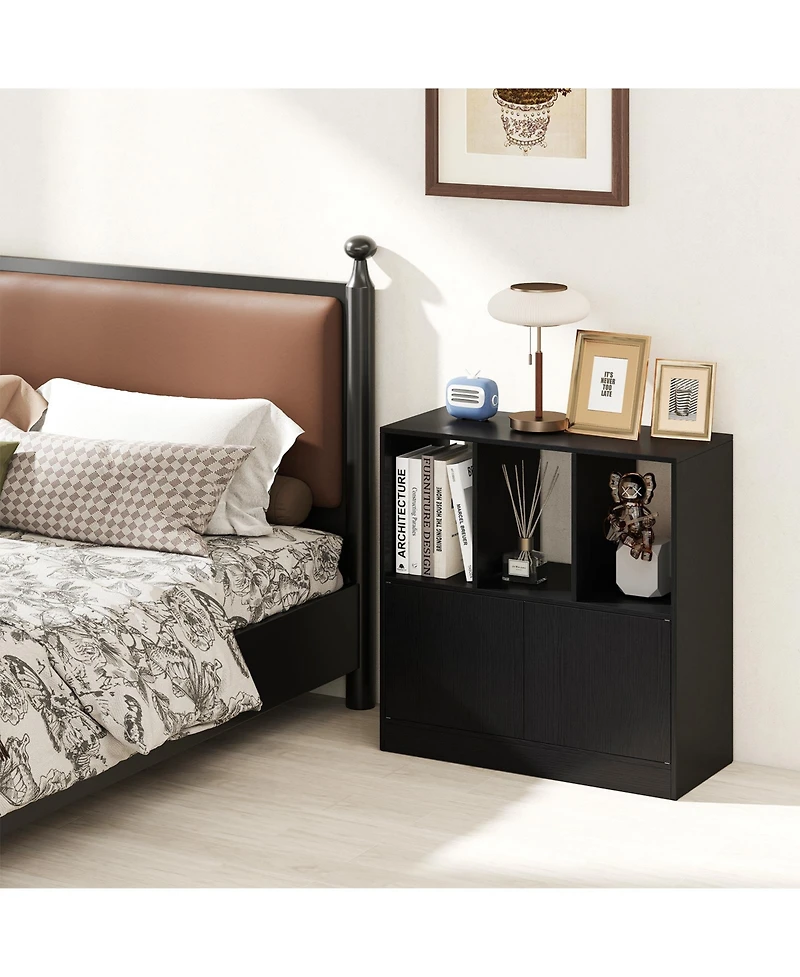 Slickblue 3-Cube Bookcase with Doors 3-Tier Cubic Bookshelf Open Compartments