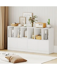 Slickblue 3-Cube Bookcase with Doors 3-Tier Cubic Bookshelf Open Compartments