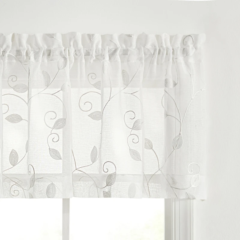 Ellis Curtain Chatham 100% Polyester Tailored Embroidered Sheer Rod Pocket Valances 70" x 15"