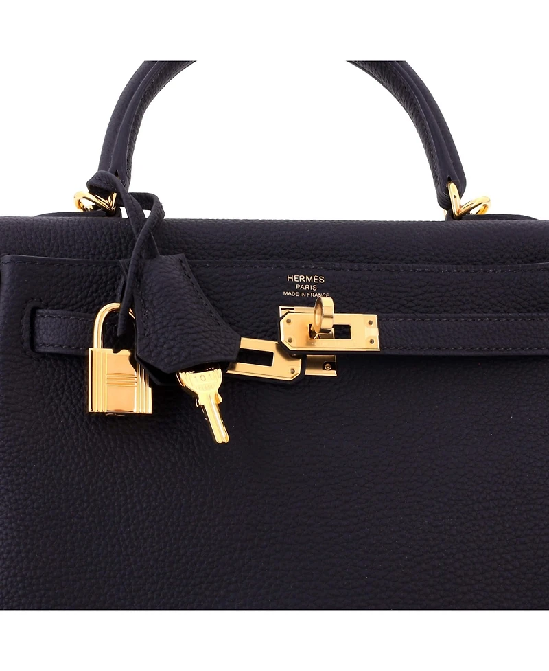 Pre-Owned HERMES Kelly 25 Handbag Black Togo with Gold Hardware