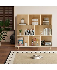 Rainsken 3-Tier Bookshelf, 8 Cube Open Storage Cabinet, Modern Wooden Bookcase for Living Room, Home Office