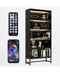 Rainsken 5-Layer Bookshelf, Heavy Duty Free-Standing Bookcase with Led Lighting, Storage Shelves for Living Room, Home Office