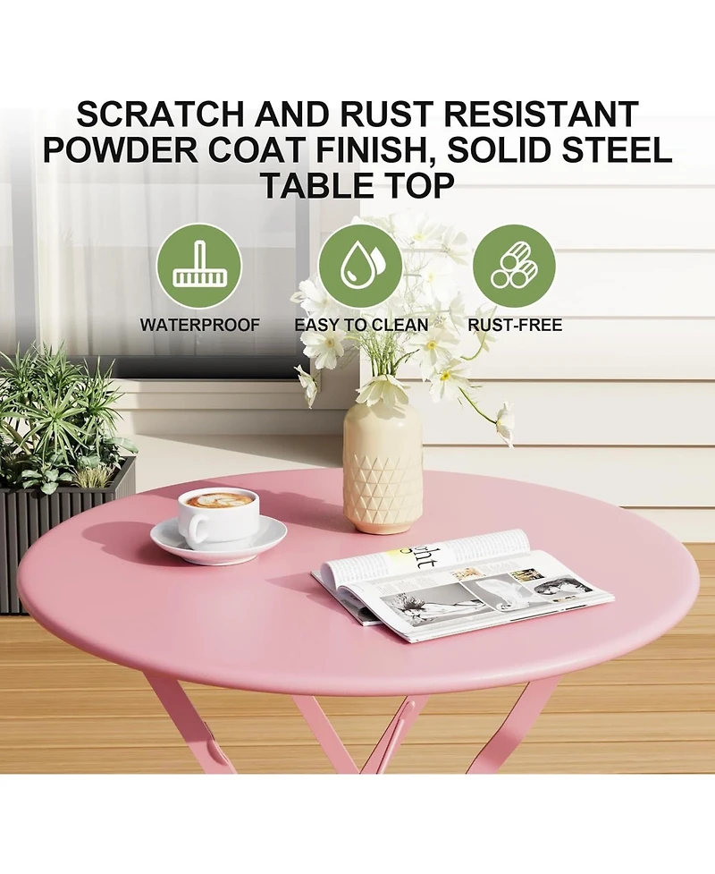 gaomon 3-Piece Folding Bistro Set, 2 Chairs and 1 Table, Weather-Resistant Outdoor/Indoor Conversation Set