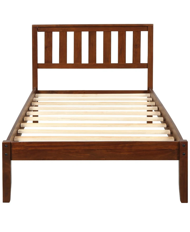 flynama Walnut Wood Platform Bed with Headboard 100 Pine Wood Construction and 6 Support Legs