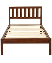 flynama Walnut Wood Platform Bed with Headboard 100 Pine Wood Construction and 6 Support Legs