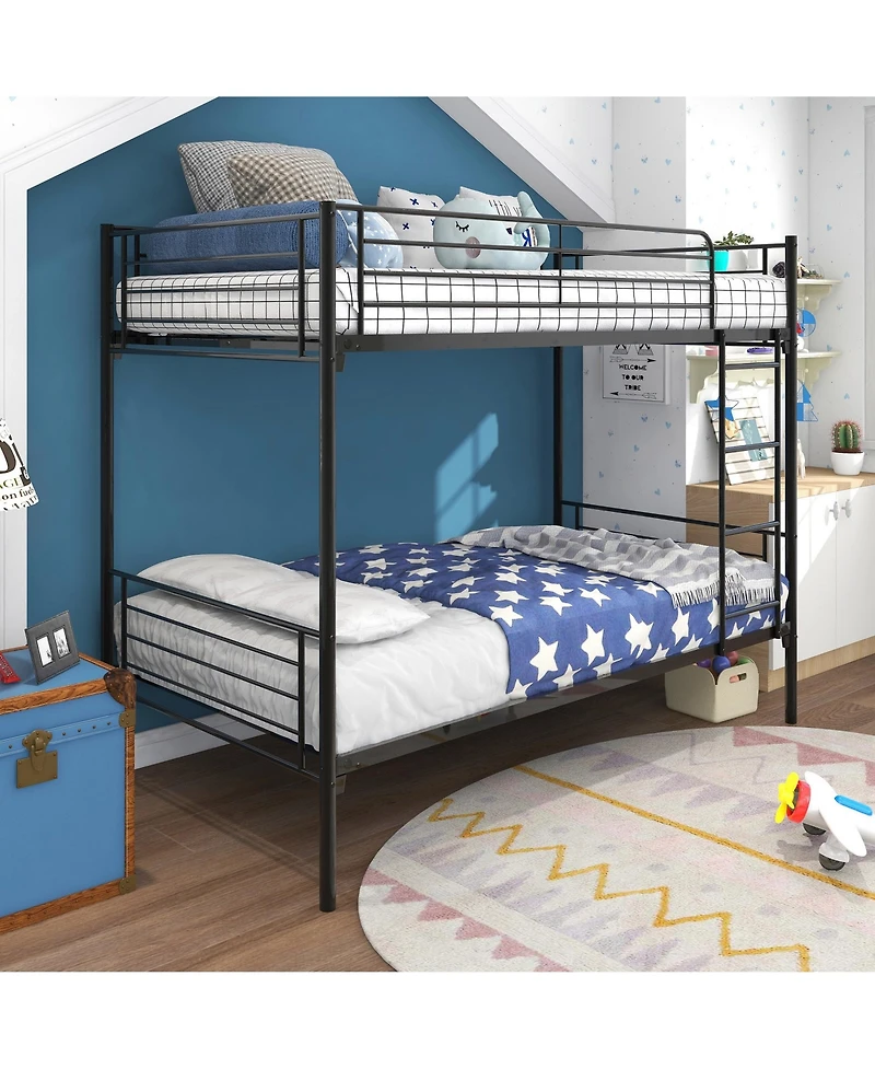 flynama Twin Over Twin Metal Bunk Bed Ladder Storage No Box Spring