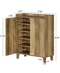 Tribesigns Shoe Cabinet with Doors and Wood Legs, 5-Tier Shoe Storage Cabinet with 4 Adjustable Shelves
